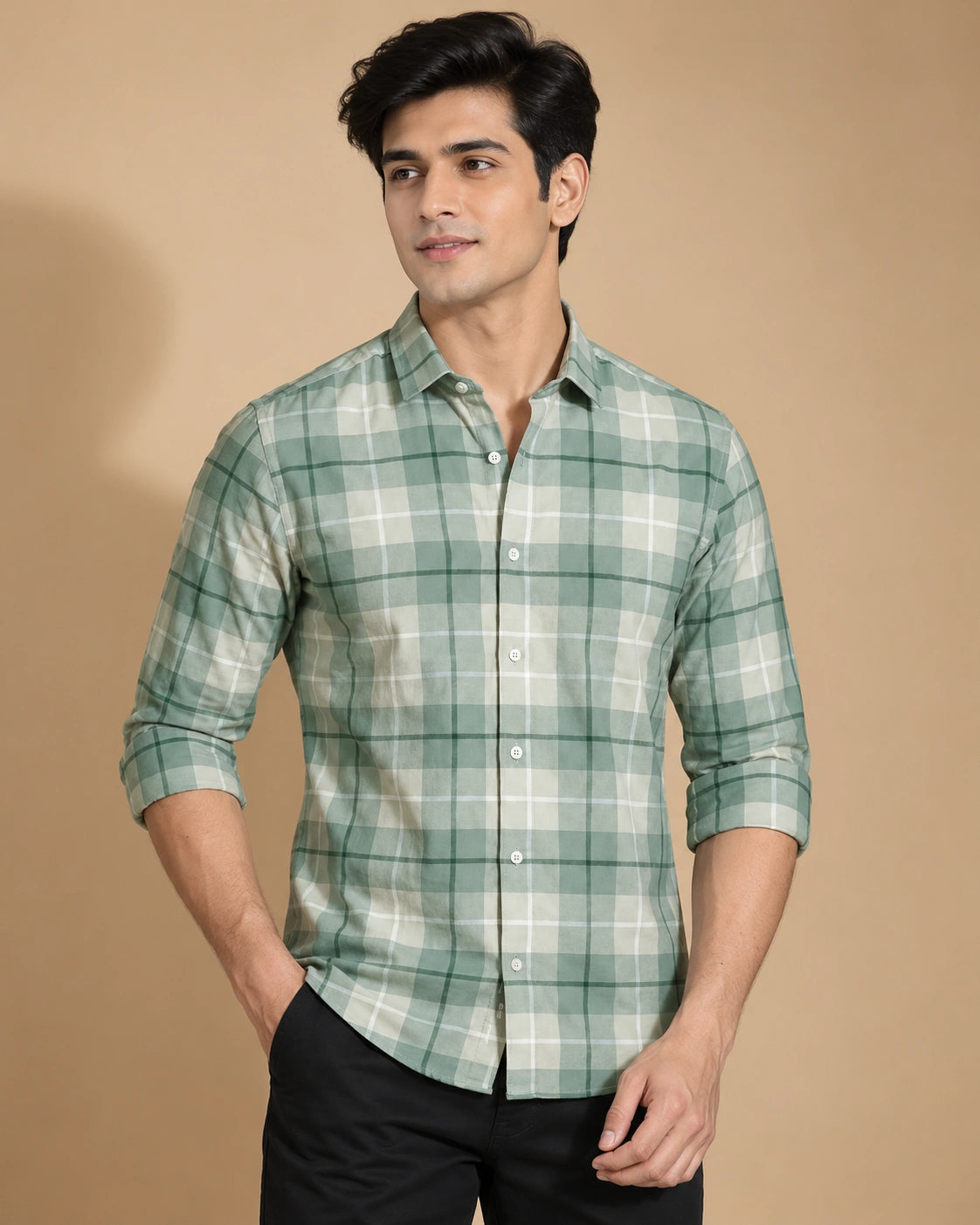 Sage Green Check Shirt - Front Stand View