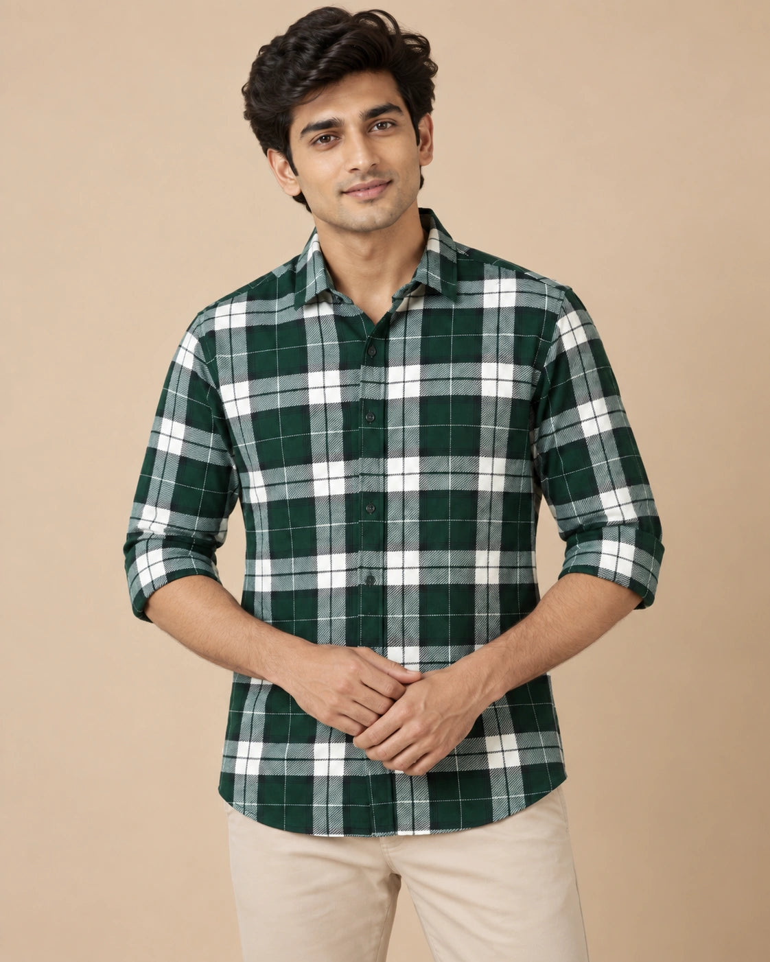 Forest Green Bold Check Shirt - Front View