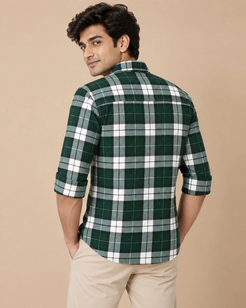 Forest Green Bold Check Shirt - Front Detail