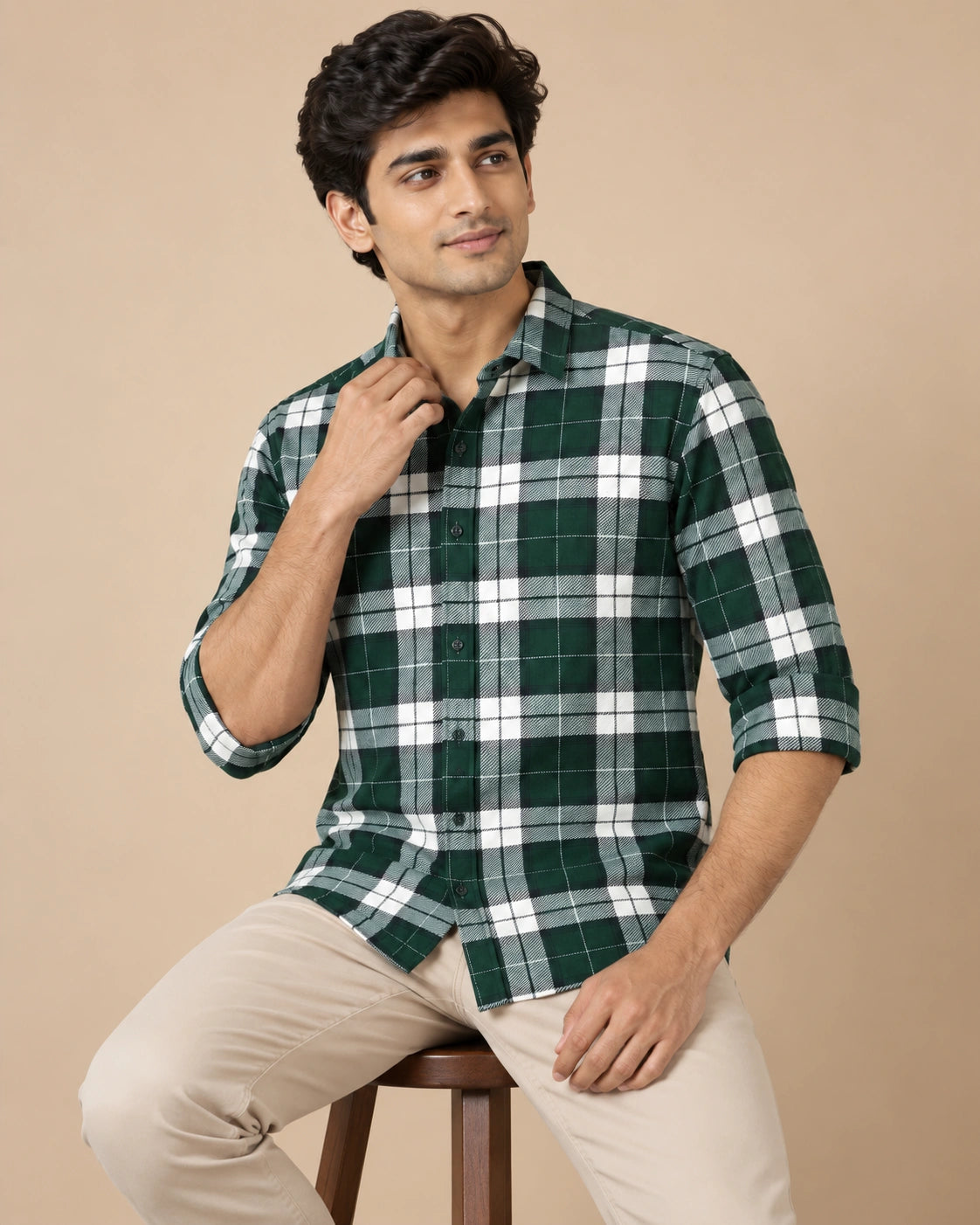 Forest Green Bold Check Shirt - Full Front