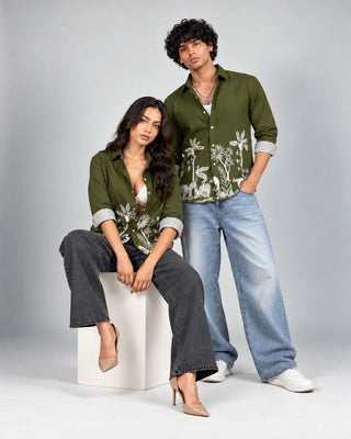 Army Green Jungle Print Slim Fit Shirt
