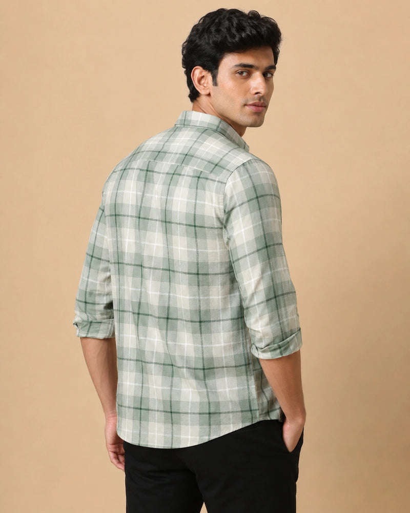 Green check casual shirt - second front view
