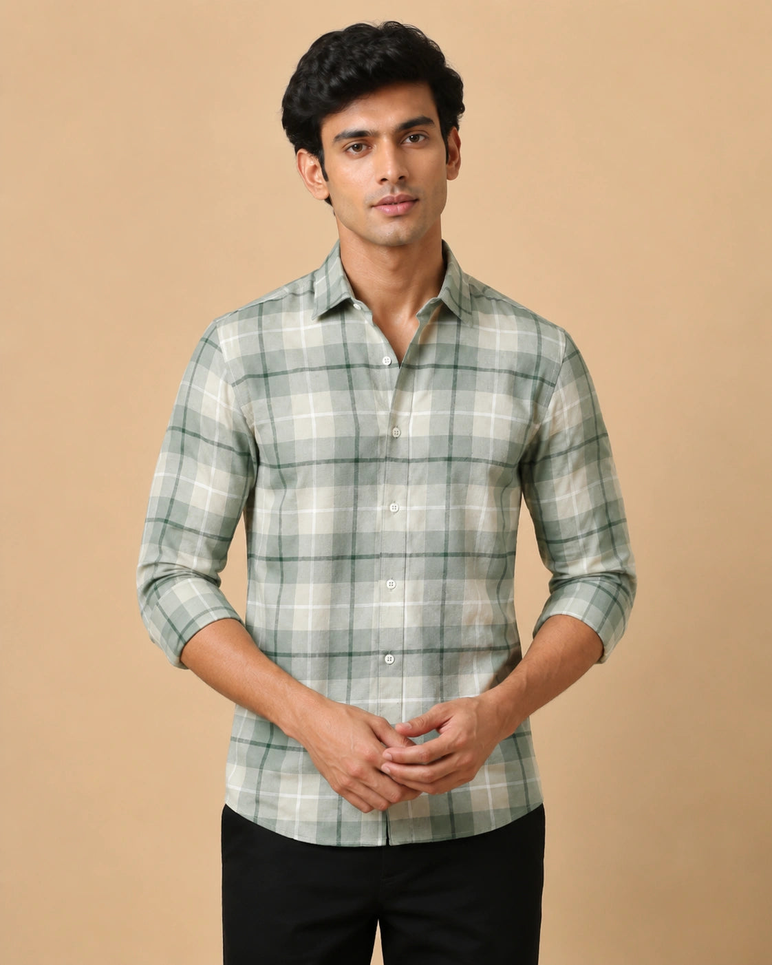 Green check casual shirt - side view
