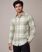 Olive Green Check Shirt - Front Side View