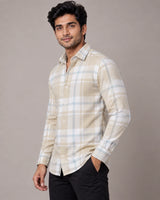 Beige & Blue Check Shirt - Side View
