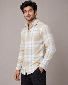 Beige & Blue Check Shirt