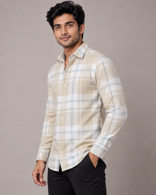 Beige & Blue Check Shirt