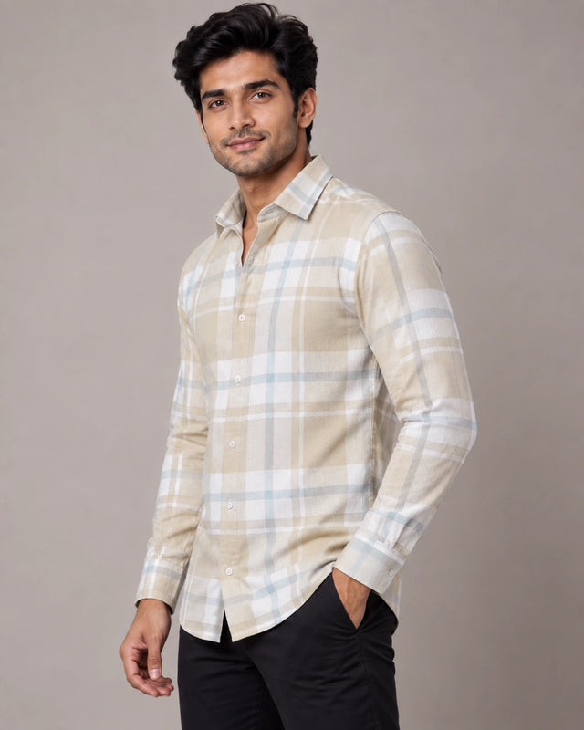 Beige & Blue Check Shirt