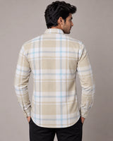 Beige & Blue Check Shirt - Front Side View