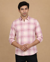 Pink check casual shirt - front straight view