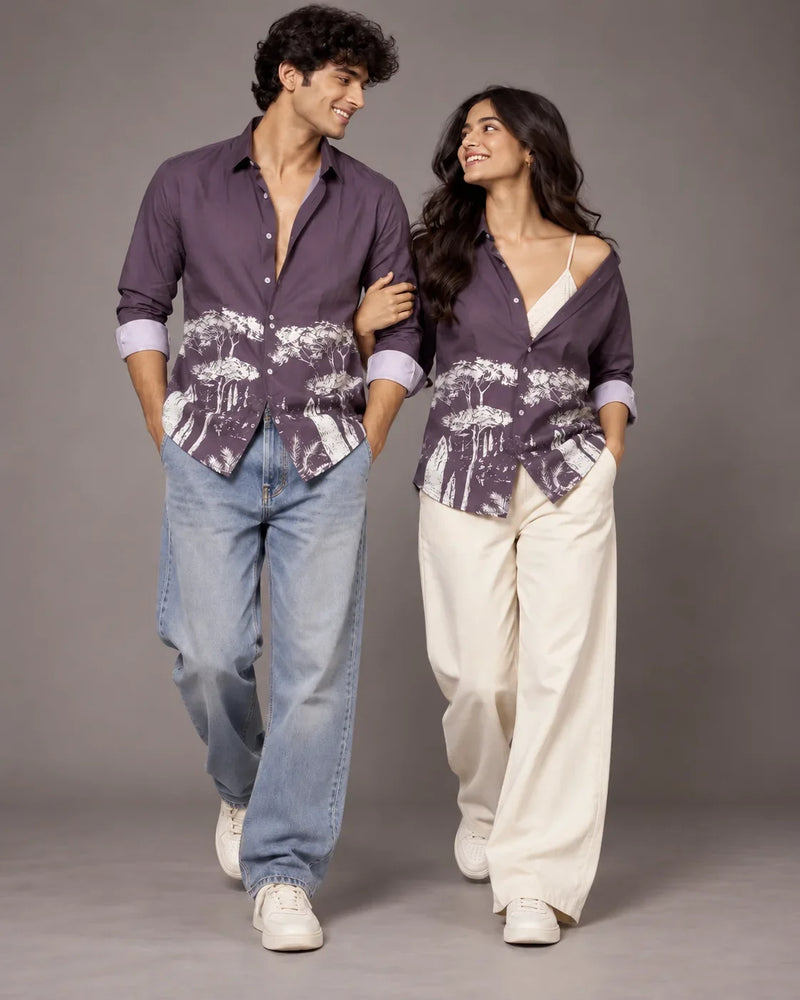 Purple Jungle Print Slim Fit Shirt