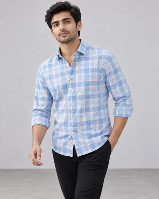 Sky Blue & White Large Check Shirt