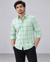 Mint Green & White Large Check Shirt - Front View