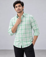 Mint Green & White Large Check Shirt - Walking Side View