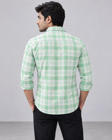 Mint Green & White Large Check Shirt - Collar Detail