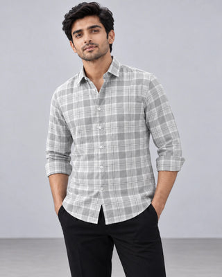 Grey & White Large Check Shirt