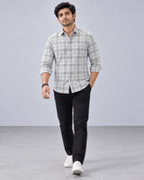Grey & White Large Check Shirt - Front Detail View