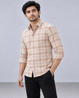 Peach & White Large Check Shirt - Collar Detail View