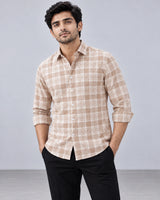 Peach & White Large Check Shirt - Side Standing View
