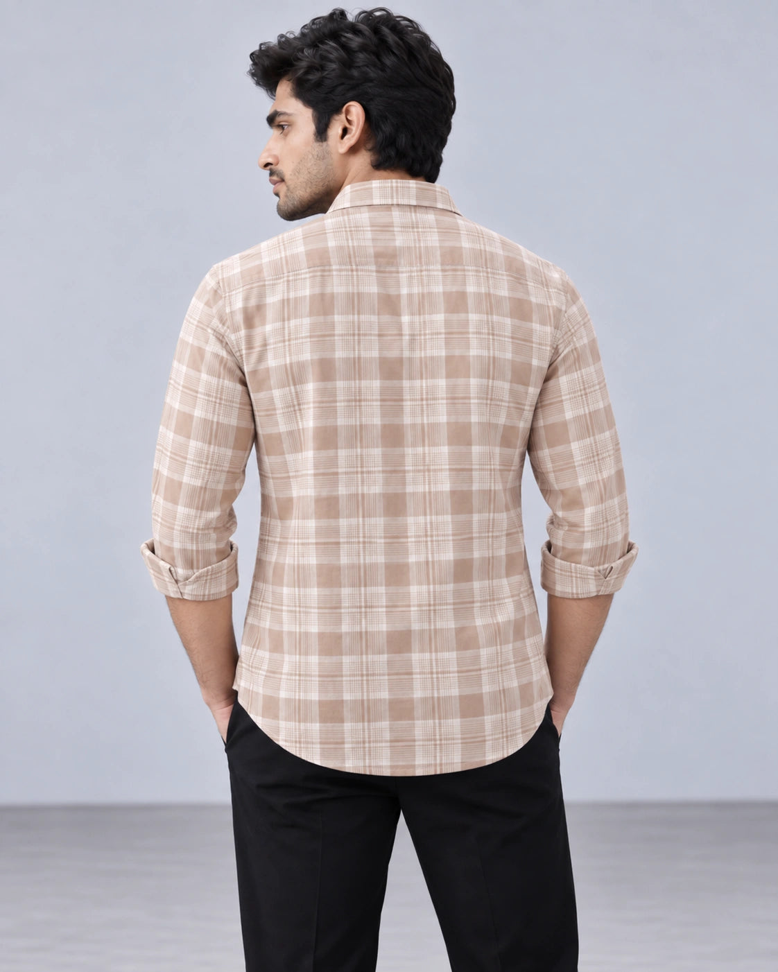 Peach & White Large Check Shirt - Back View