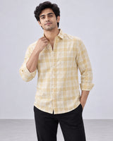 Yellow & White Large Check Shirt - Full Walking View