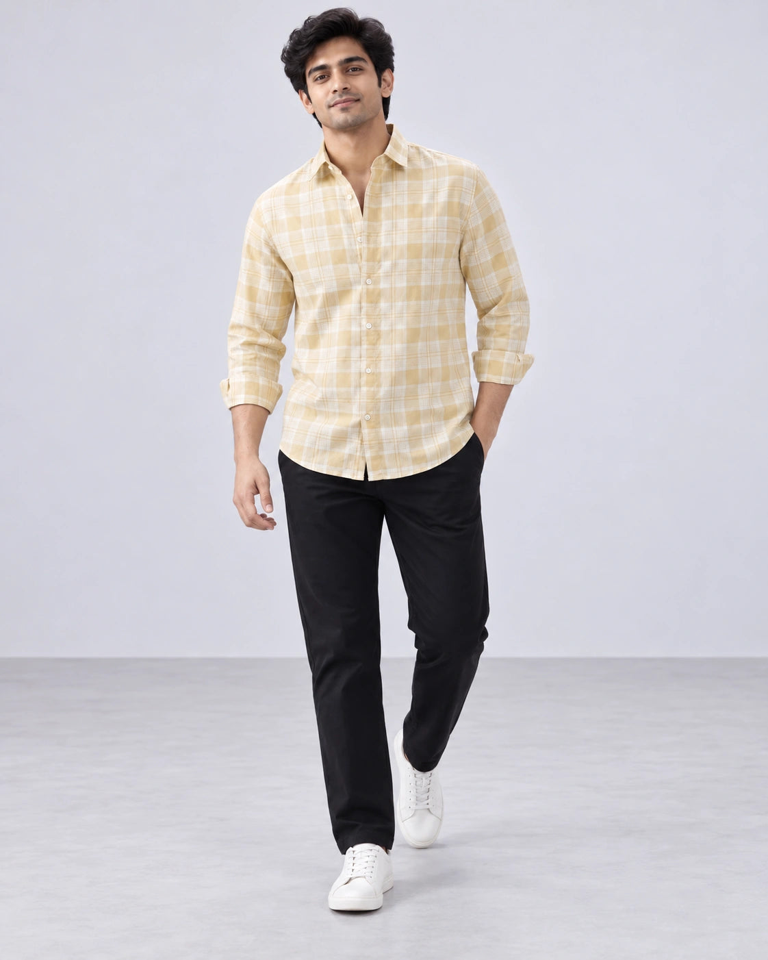 Yellow & White Large Check Shirt - Back View