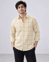 Yellow & White Large Check Shirt - Collar Adjustment Detail