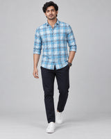Sky Blue Multi-Check Shirt - Front Relaxed View