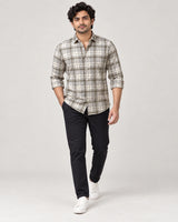 Olive Grey Multi-Check Shirt - Full Walking View