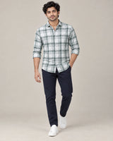 Sage Green & White Multi-Check Shirt - Collar Adjust Close-Up