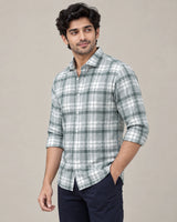 Sage Green & White Multi-Check Shirt - Full Walking View