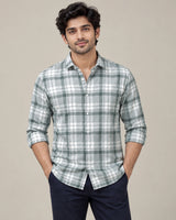 Sage Green & White Multi-Check Shirt - Side Portrait View