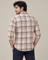 Peach & Grey Large Check Shirt - Back View