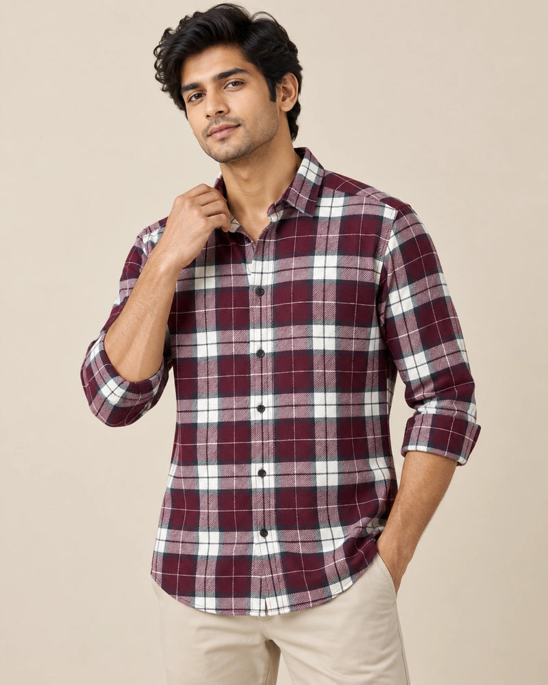 Maroon Bold Check Shirt - Front View