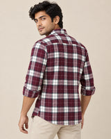 Maroon Bold Check Shirt - Seated Pose