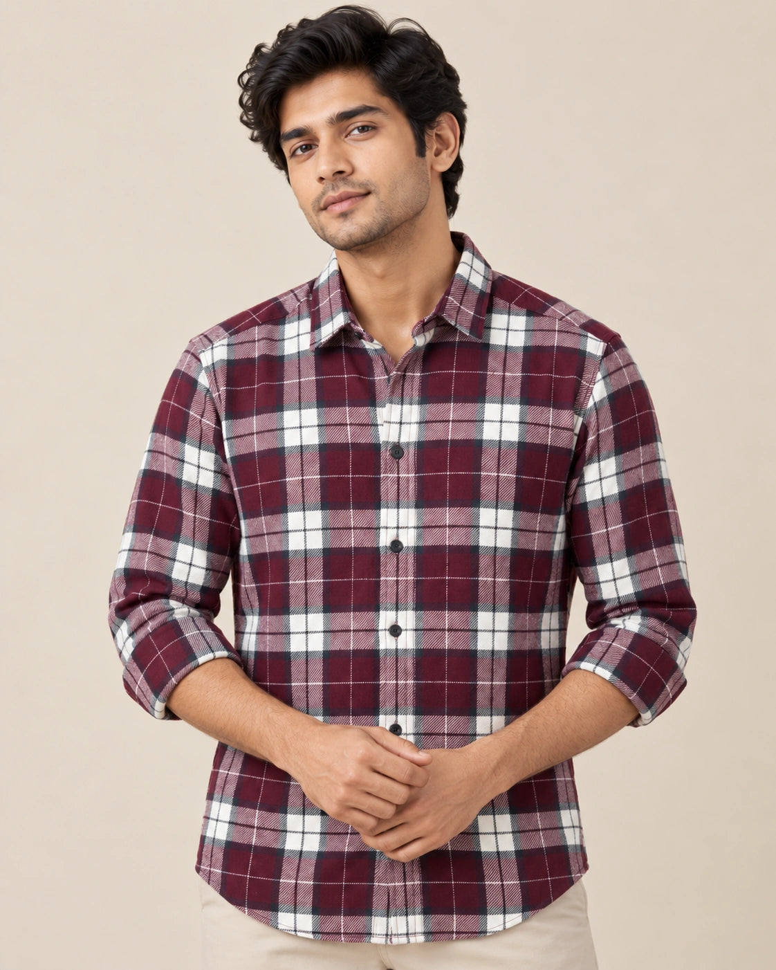 Maroon Bold Check Shirt - Back View
