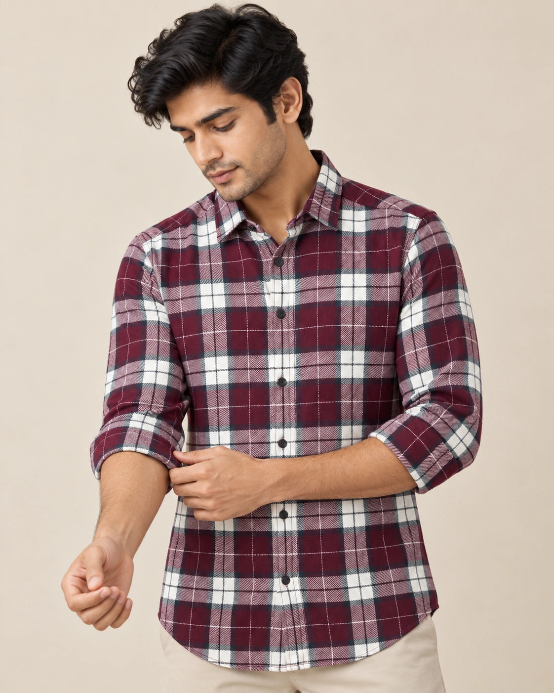 Maroon Bold Check Shirt - Full Front