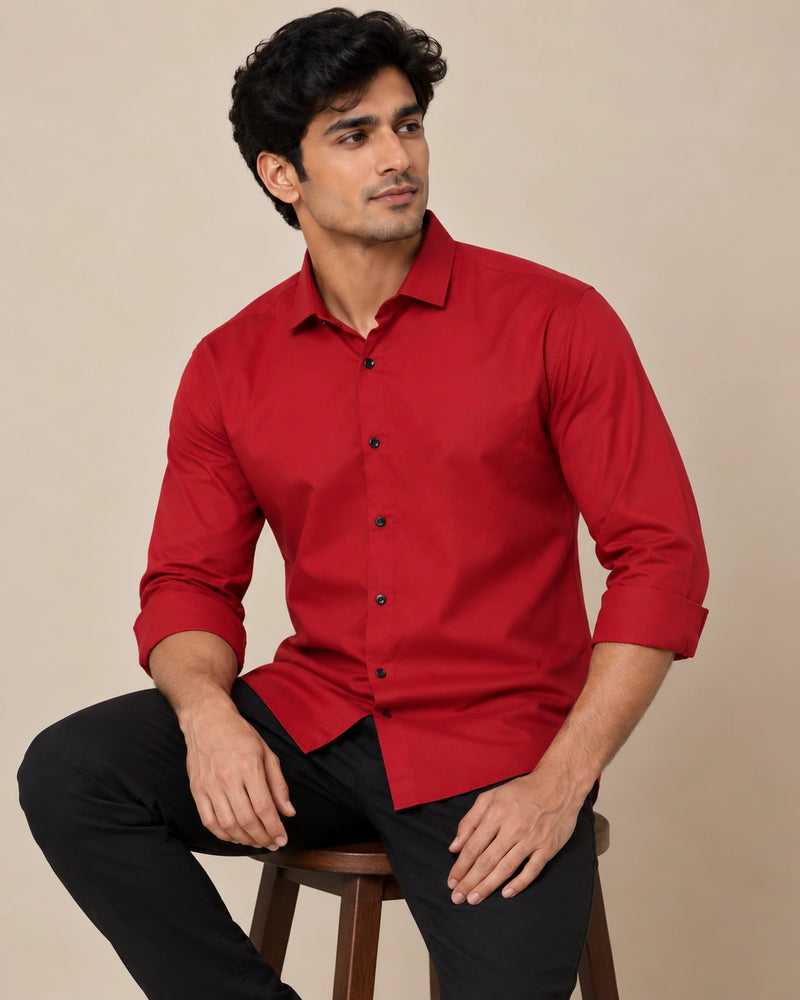 Crimson Elegance Formal Shirt - Seated Front View