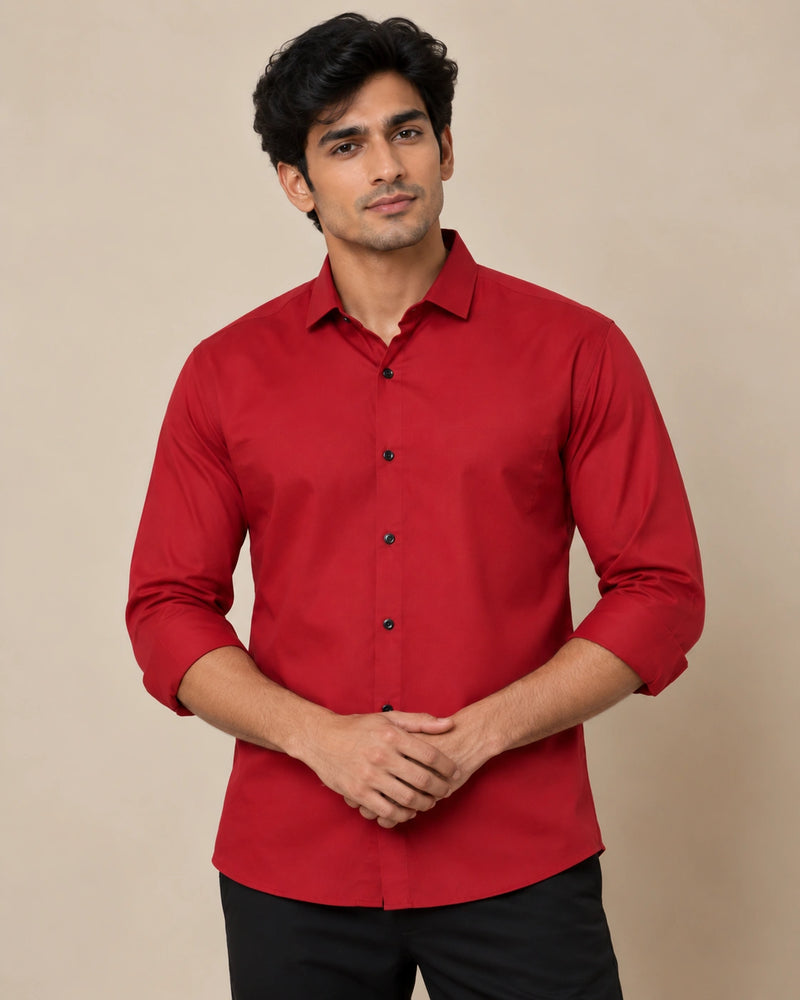 Crimson Elegance Formal Shirt - Standing Front View