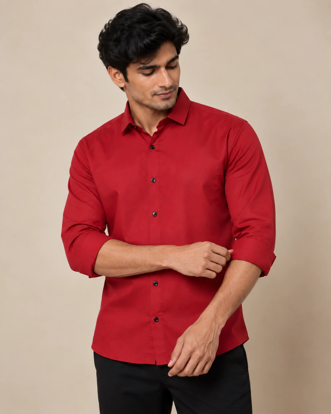 Crimson Elegance Formal Shirt - Collar Detail