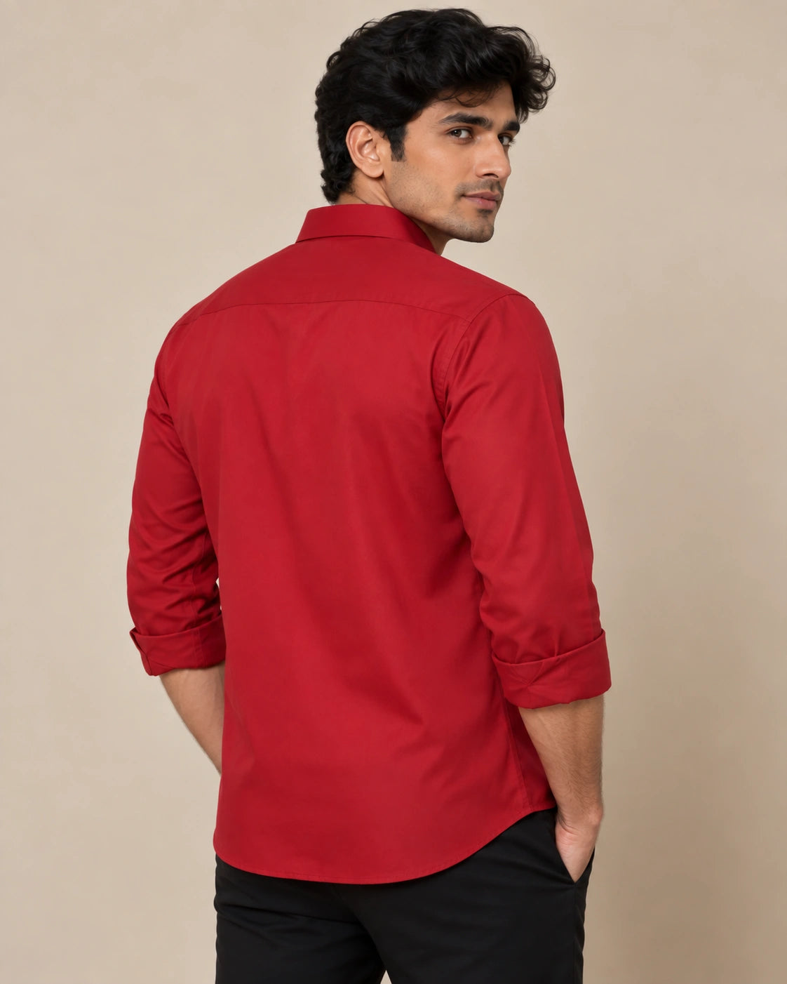 Crimson Elegance Formal Shirt - Back View