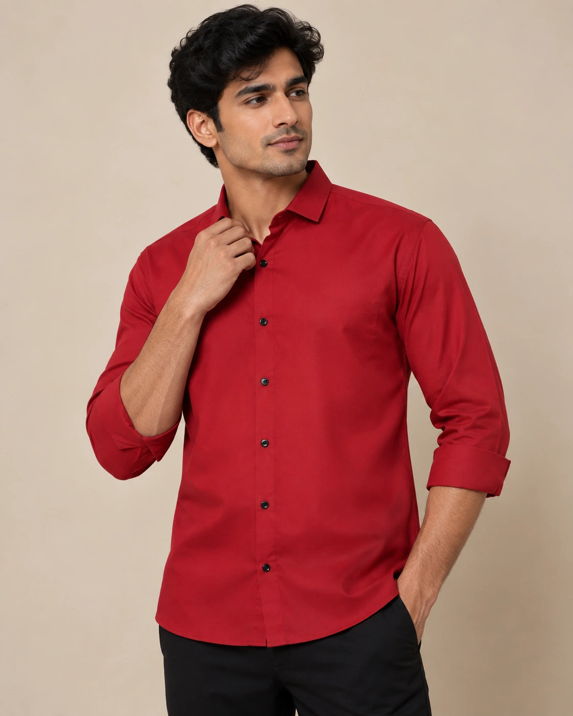 Crimson Elegance Formal Shirt - Cuff Detail