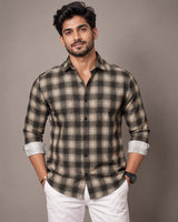 Brown Olive Check Shirt - Front View 1