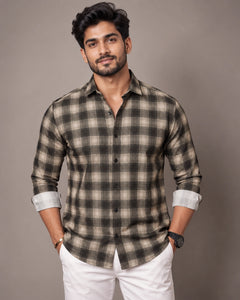 Brown Olive Check Slim Fit Shirt