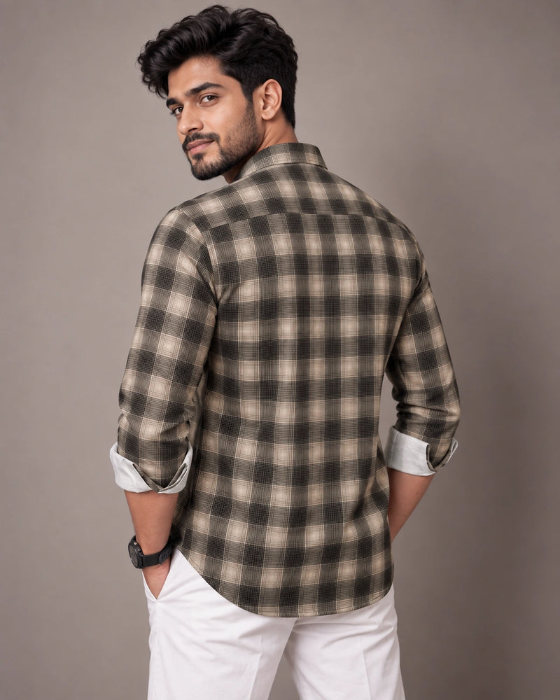 Brown Olive Check Shirt - Front View 2