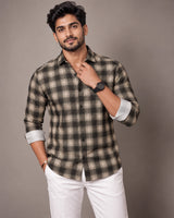 Brown Olive Check Shirt - Front View 3