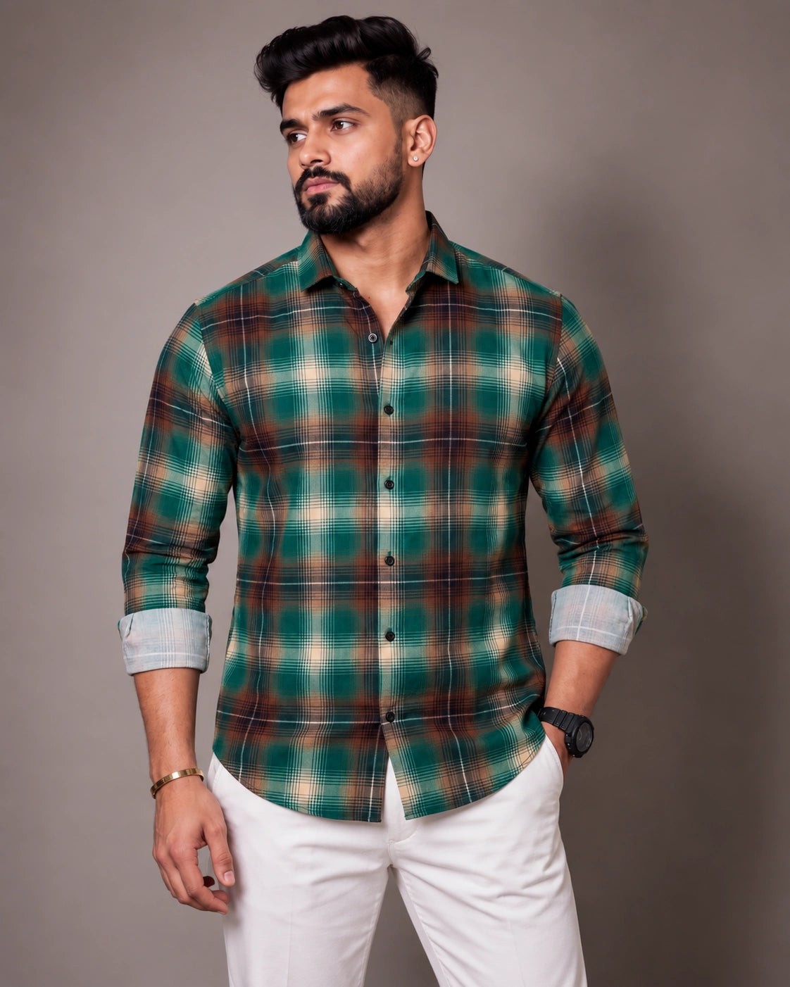 Green Check Shirt - Front View 1