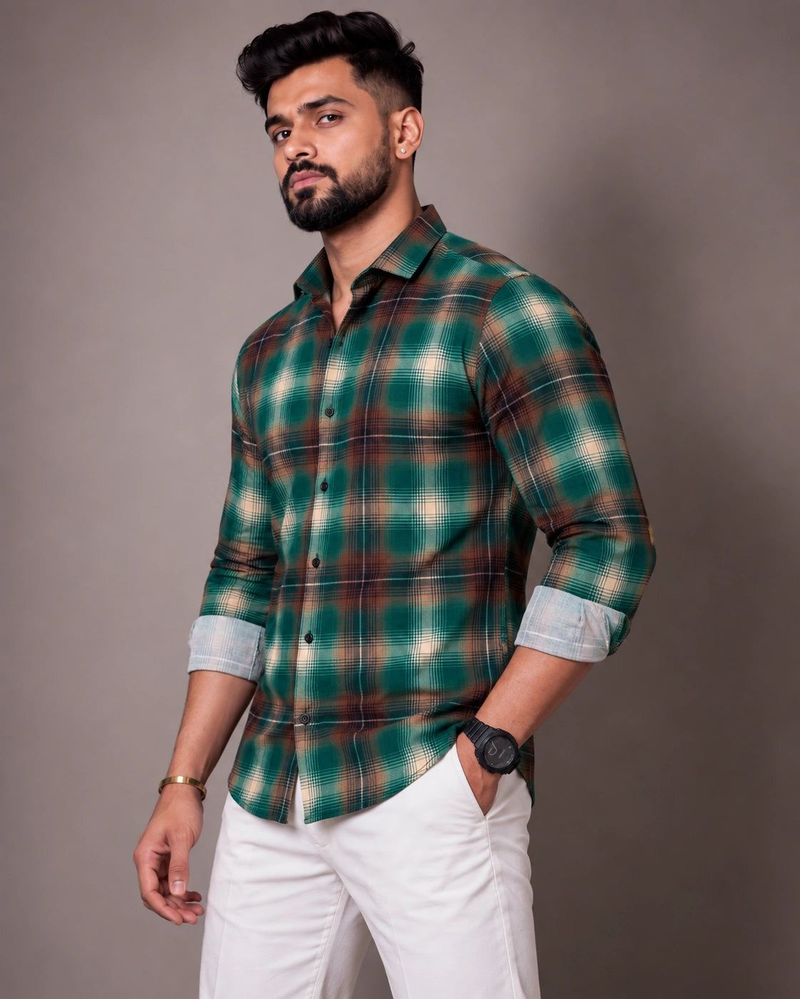 Green Check Shirt - Back View