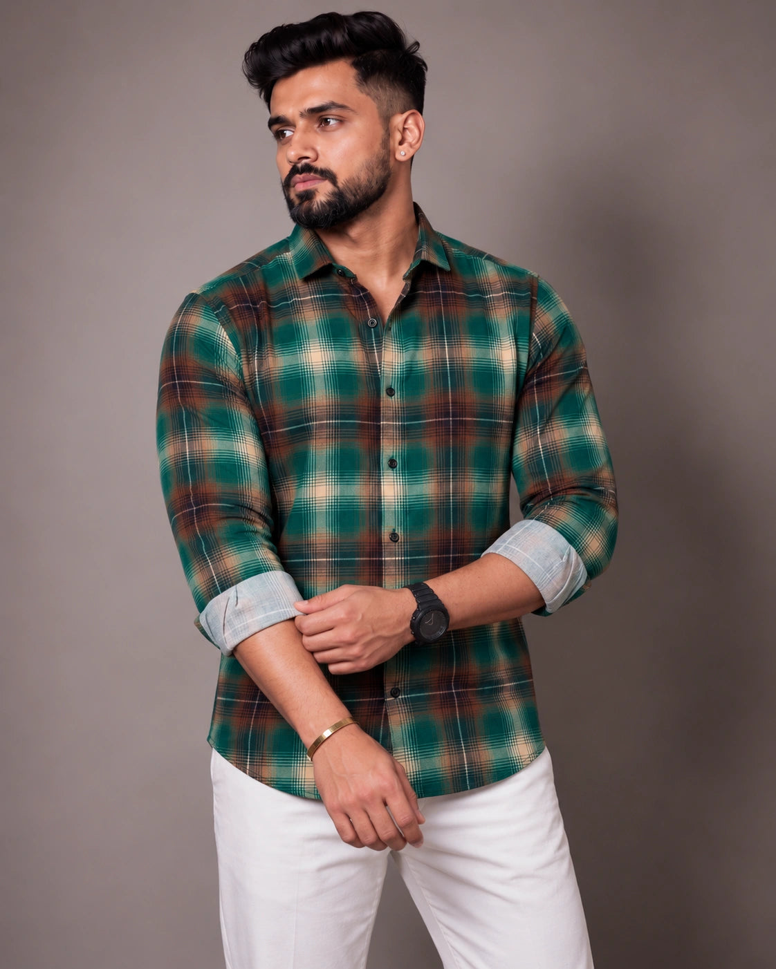 Green Check Shirt - Front View 2
