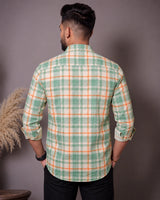 Mint Green Orange Check Shirt - Front View 1